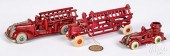THREE CAST IRON FIRE TRUCKSThr