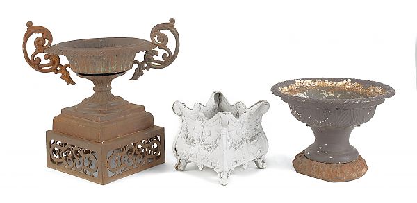 Three cast iron garden urns 19th c.