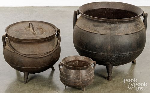 THREE CAST IRON GYPSY POTSThree