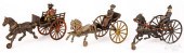 THREE CAST IRON HORSE DRAWN CA