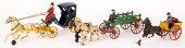 THREE CAST IRON HORSE DRAWN WA