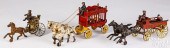 THREE CAST IRON HORSE DRAWN WA