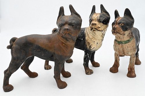 THREE CAST IRON HUBLEY BULLDOG DOOR