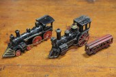 THREE CAST IRON LOCOMOTIVE TOY