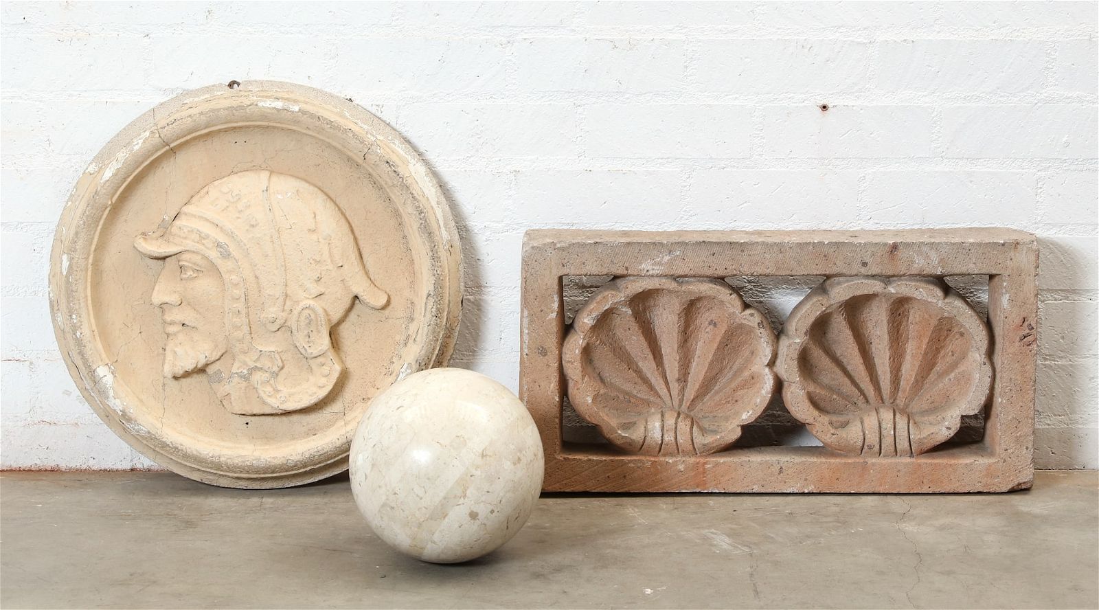 THREE CAST STONE AND MARBLE