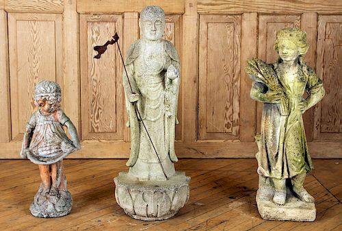 THREE CAST STONE FIGURAL GARDEN