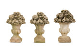 THREE CAST STONE FRUIT URN GAR