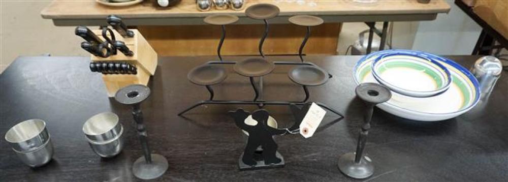 THREE CERAMIC BOWLS, METAL