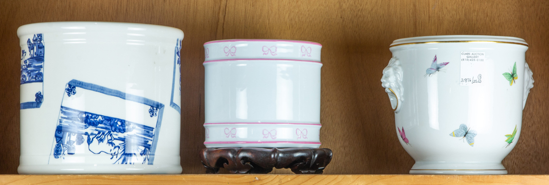 THREE CERAMIC CACHE POTS OR