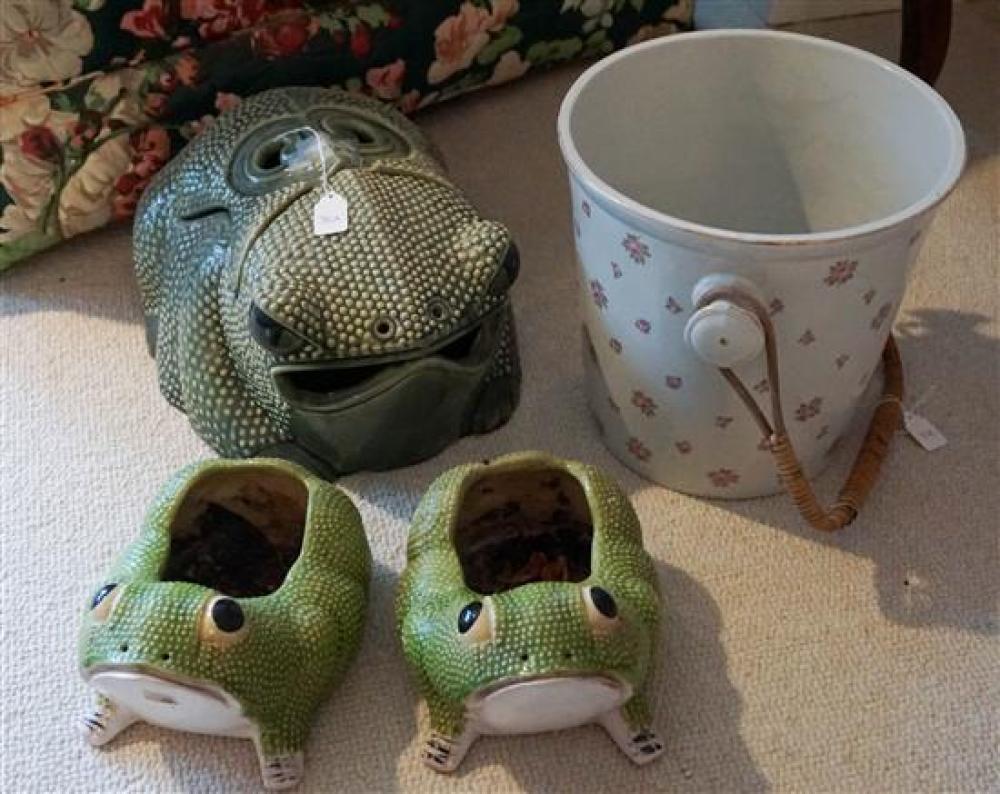 THREE CERAMIC FROGS AND OTHER