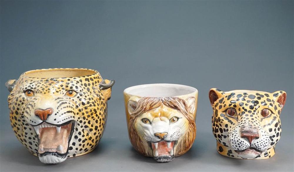 THREE CERAMIC 'JUNGLE CAT' FACE