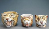 THREE CERAMIC 'JUNGLE CAT' FAC