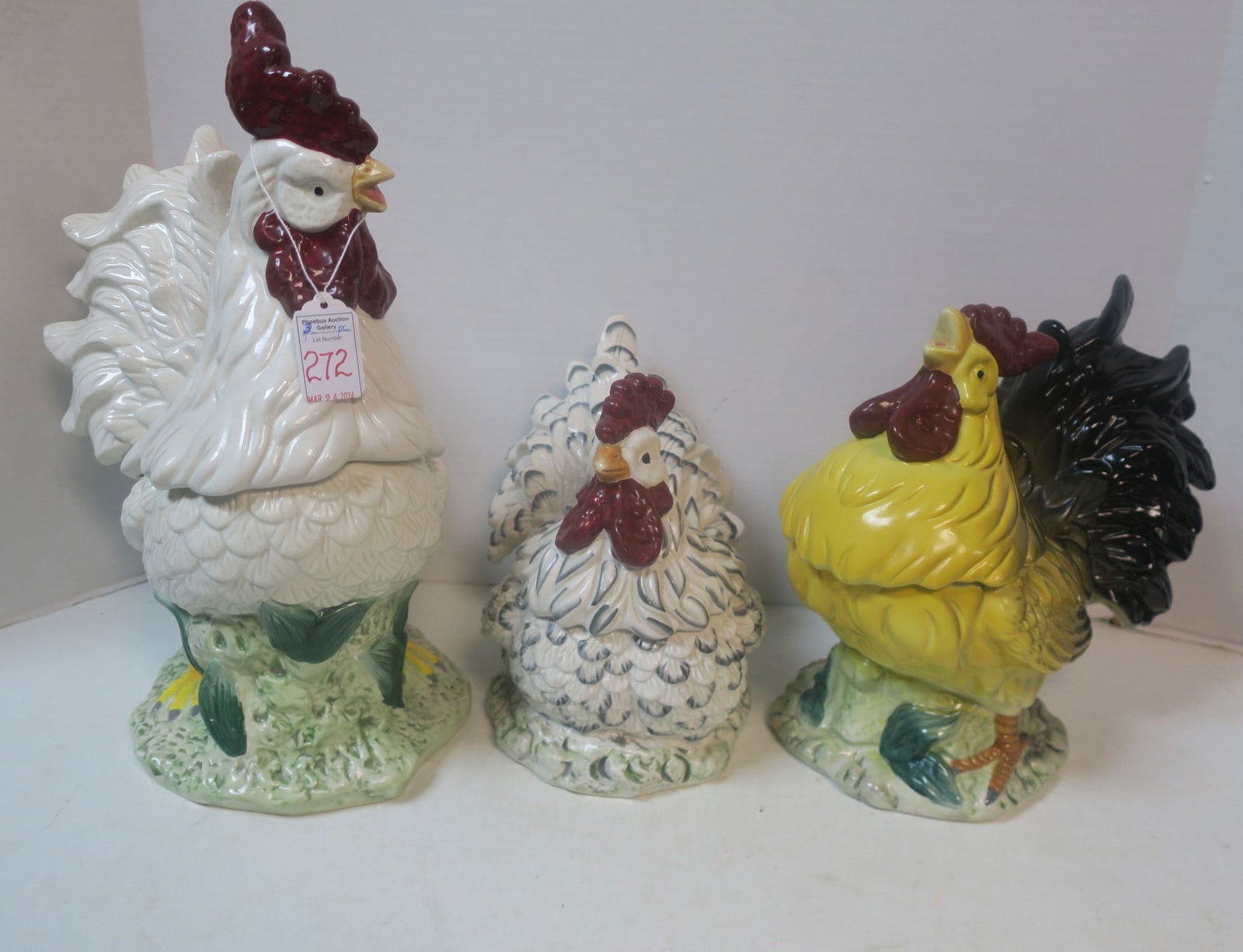 THREE CERAMIC ROOSTER COOKIE