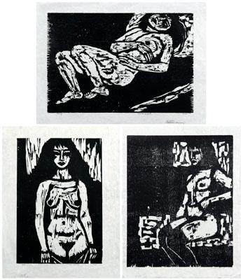 Three Charles Quest woodcuts:
