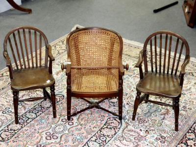 Three children's chairs, two oak