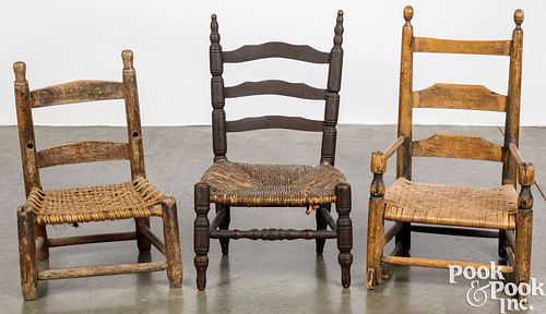 THREE CHILD'S LADDERBACK CHAIRS,