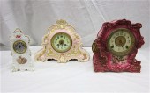 THREE CHINA CASE MANTEL CLOCKS