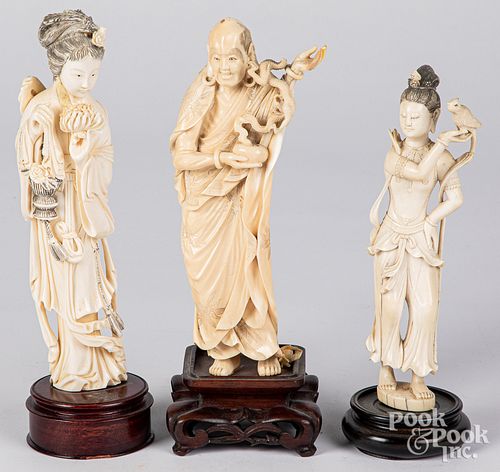 THREE CHINESE AND JAPANESE CARVED