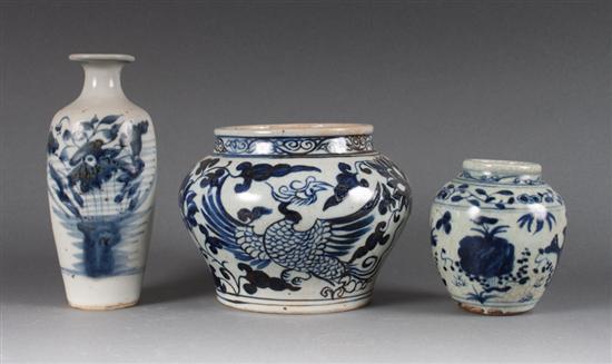 Three Chinese blue and white