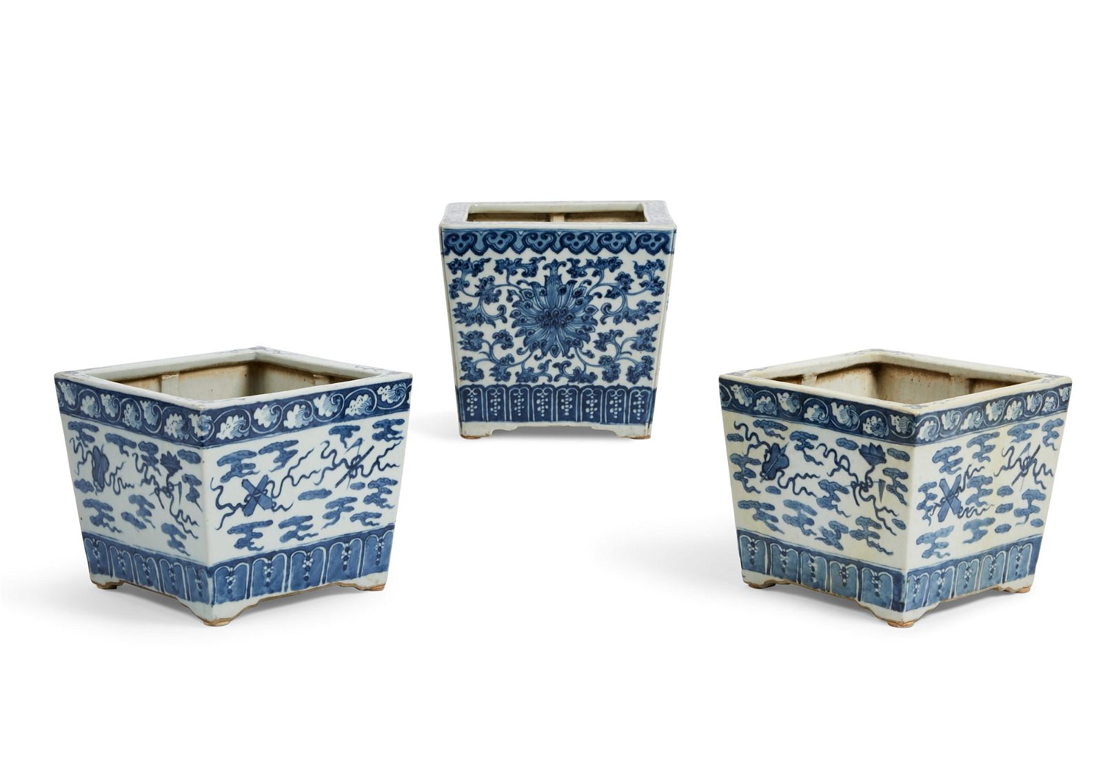 THREE CHINESE BLUE AND WHITE SQUARE