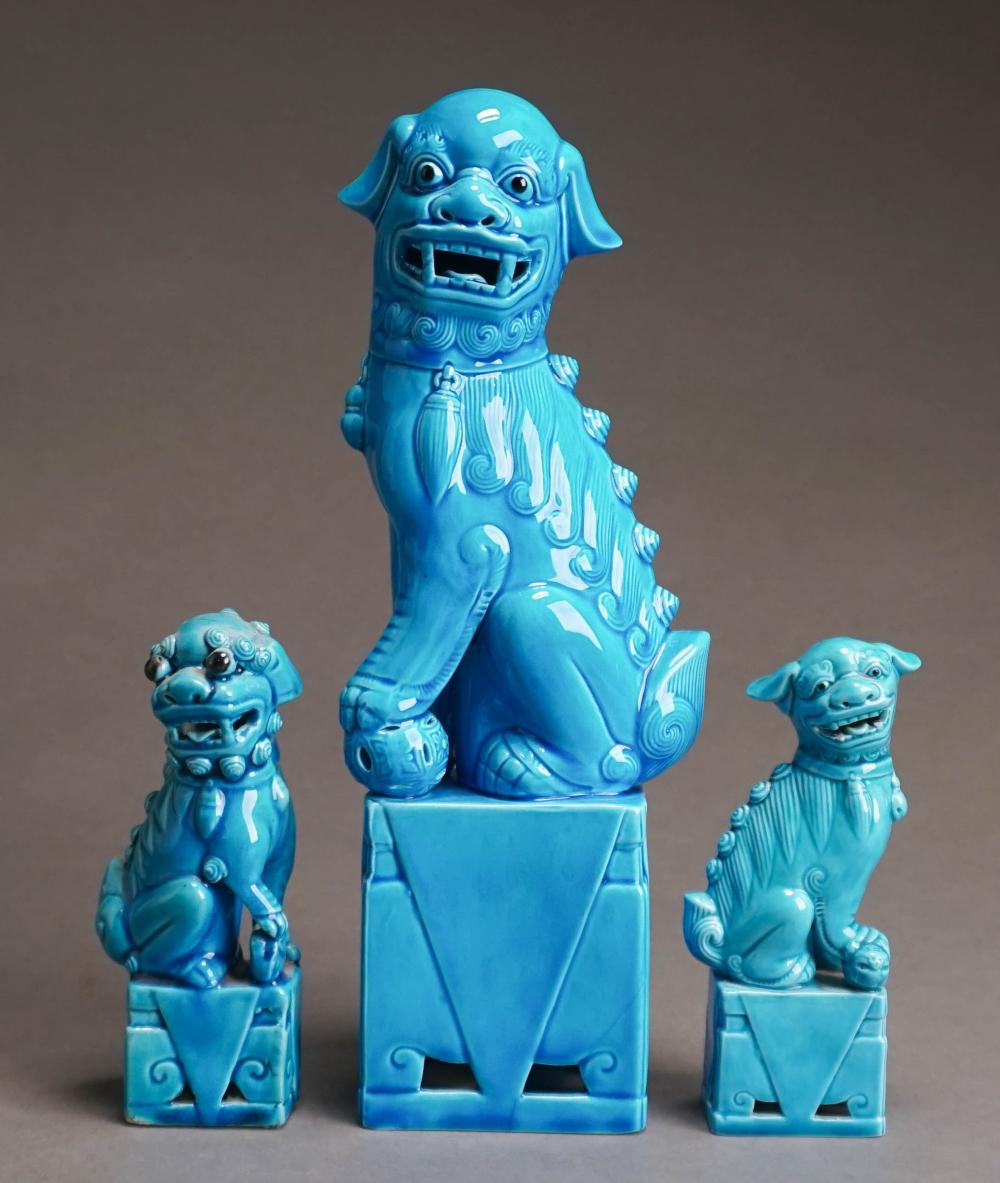THREE CHINESE BLUE GLAZED PORCELAIN