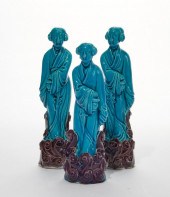 THREE CHINESE BLUE GLAZED POTT