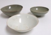 THREE CHINESE BOWLSCream glaze