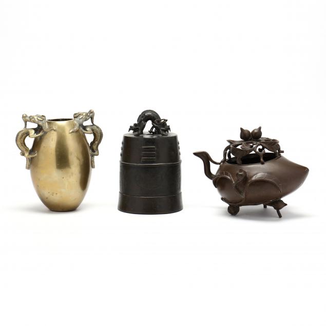 THREE CHINESE BRONZE AND BRASS