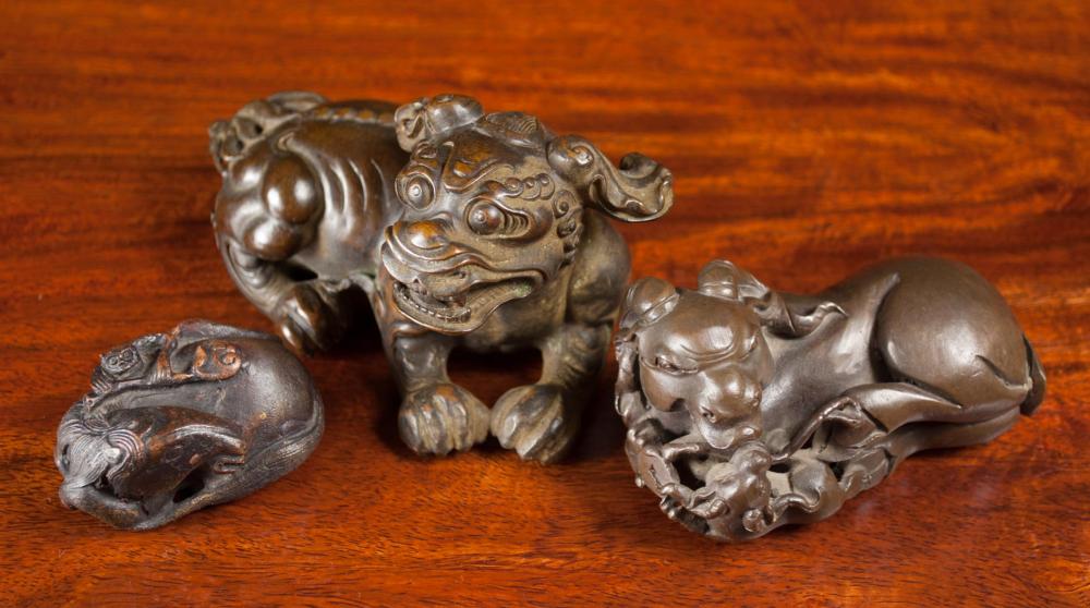 THREE CHINESE BRONZE ANIMAL