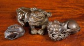 THREE CHINESE BRONZE ANIMAL FI