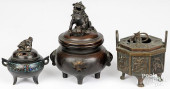 THREE CHINESE BRONZE CENSERS<b
