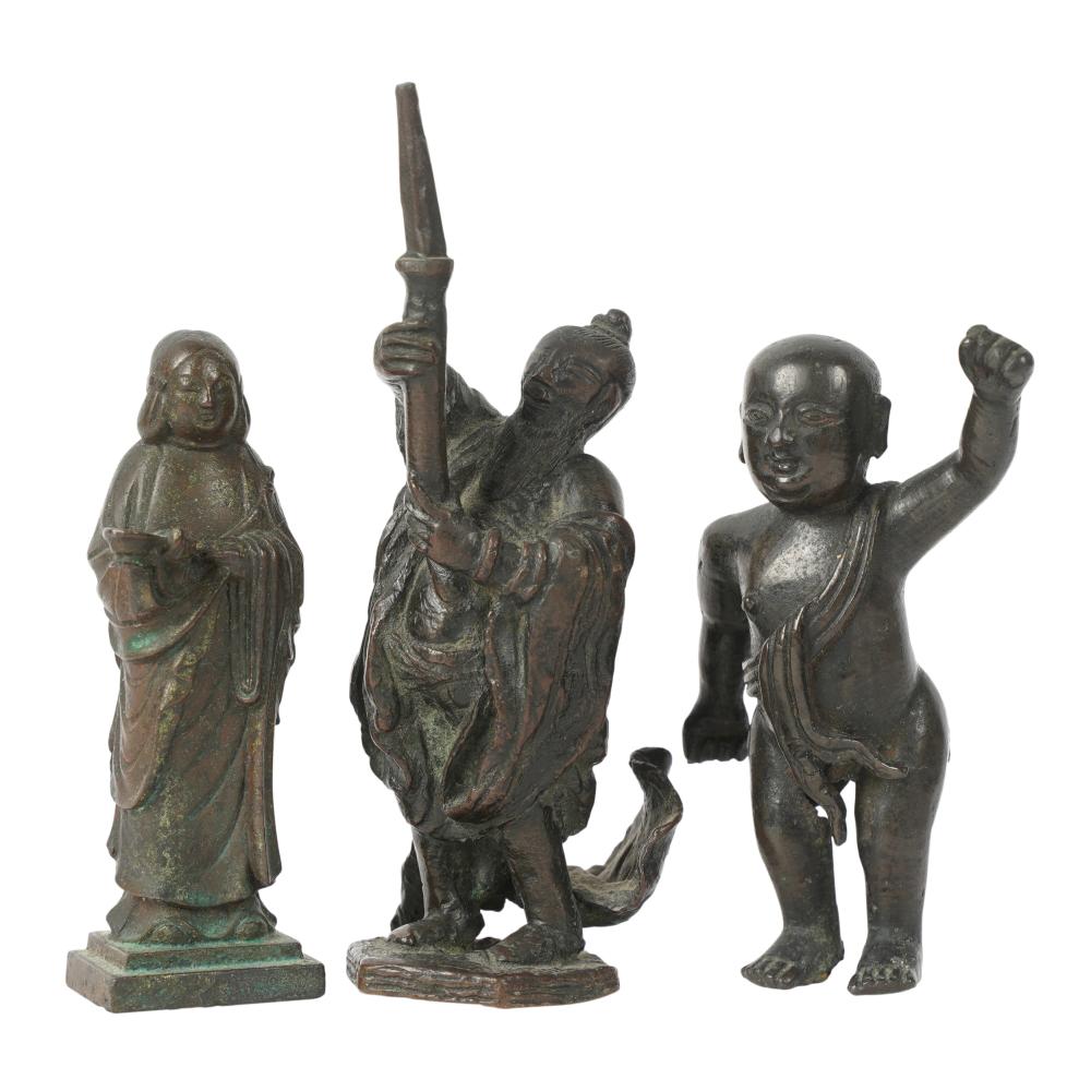 THREE CHINESE BRONZE FIGURESThree