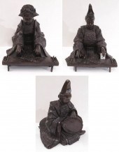 THREE CHINESE BRONZE SEATED MU