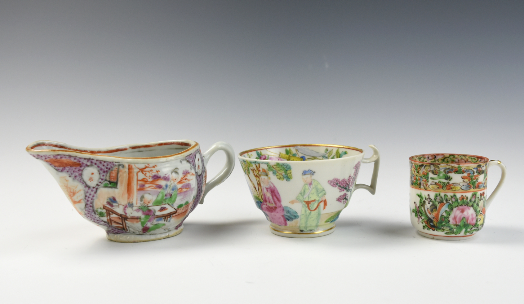 THREE CHINESE CANTONESE GLAZED CUPS