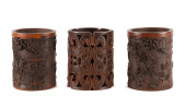 THREE CHINESE CARVED BAMBOO BR