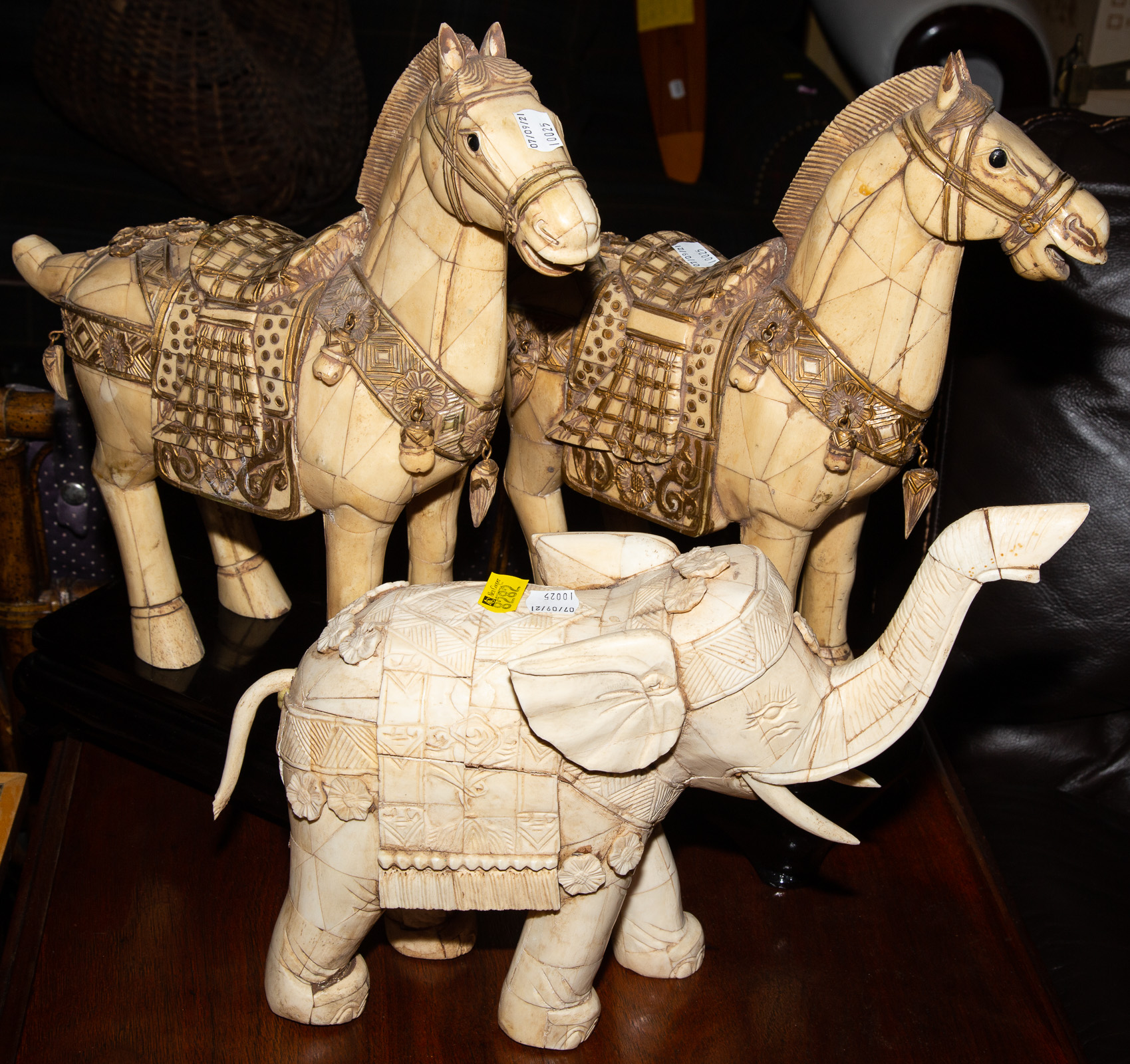 THREE CHINESE CARVED BONE ANIMALS