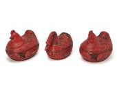 THREE CHINESE CARVED CINNABAR
