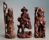 THREE CHINESE CARVED HARDWOOD
