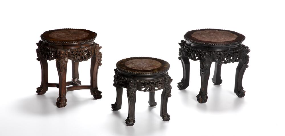 THREE CHINESE CARVED HARDWOOD