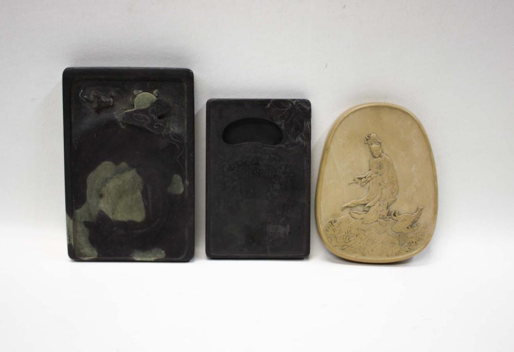 THREE CHINESE CARVED INK STONES: