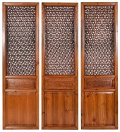 THREE CHINESE CARVED PINE PANE