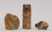 THREE CHINESE CARVED SOAPSTONE