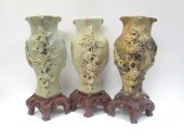 THREE CHINESE CARVED SOAPSTONE