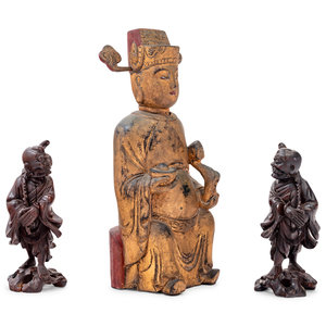 Three Chinese Carved Wood Figures