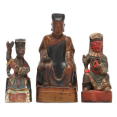 THREE CHINESE CARVED WOOD FIGU