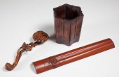 THREE CHINESE CARVED WOOD SCHO