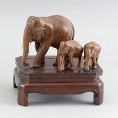THREE CHINESE CARVED WOODEN EL