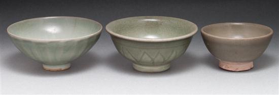 Three Chinese celadon glaze