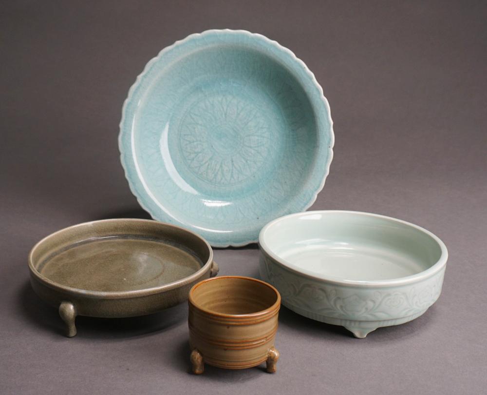 THREE CHINESE CELADON GLAZED