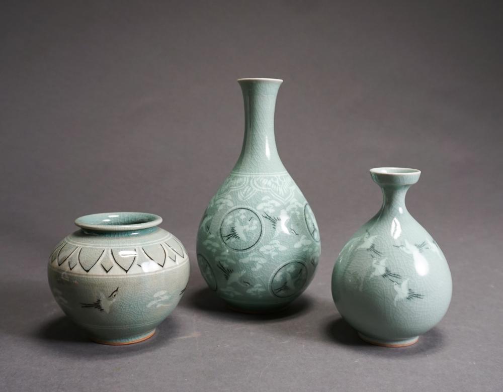 THREE CHINESE CELADON GLAZED